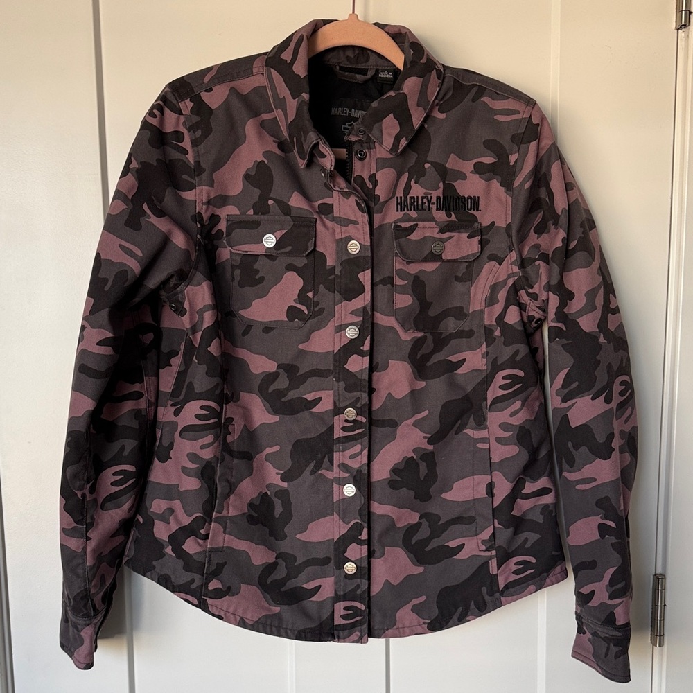 Harley-Davidson Women's Black, Gray and Pink Camo Utility Jacket - Size Large